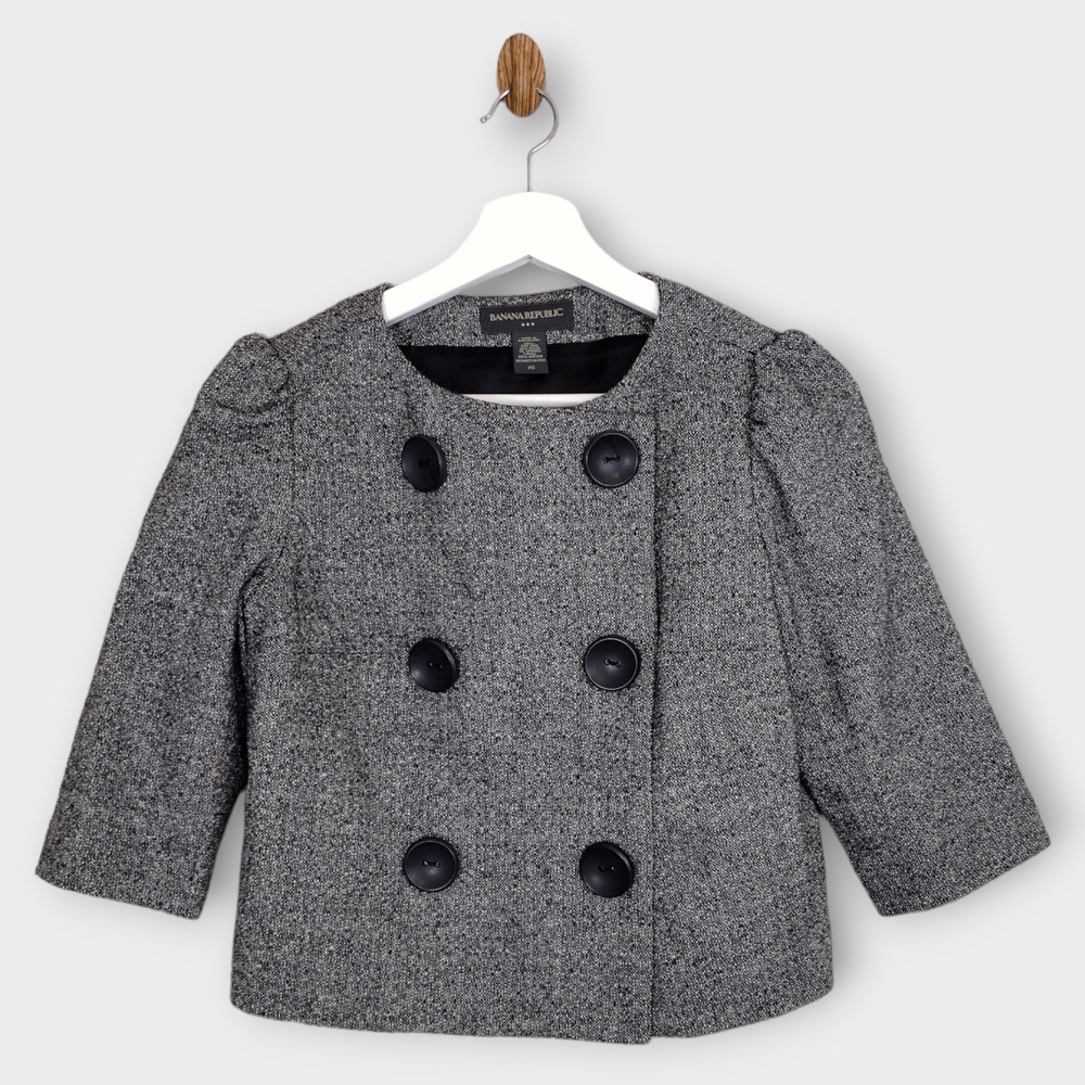 Banana Republic Blazer Women's XS Gray Tweed 3/4 Sleeve Office Corpcore Jacket